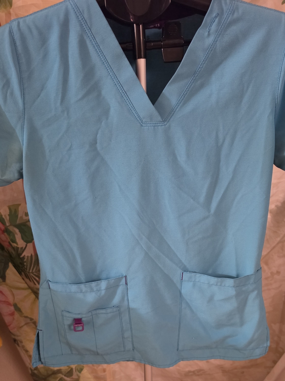 Carhartt Womens V-Neck Scrub Top - Light Teal Blue